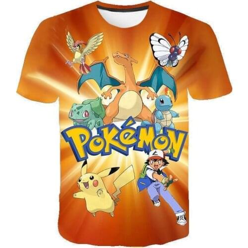 Pokemon Pikachu Squirtle Summer 3D Kids T-shirts Pokémon Boys & Girls Anime Game Cartoon Fashion Hip-Hop Clothing Short Sleeve