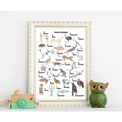 Ocean Sea Animals Alphabet Art Prints Education Poster ABC Letters Nordic Canvas Painting Nursery Wall Pictures Kids Room Decor