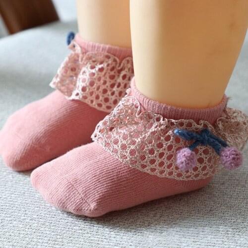 0-12Months Newborn Baby Socks Lace Princess Baby Girl Cotton Socks Cute Bow Pompom Infant Toddler Socks Spring Summer