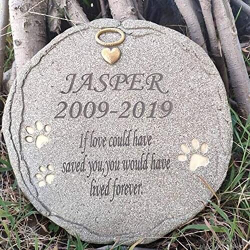 Personalized Round Shaped Dog Memorial Stones Engraved with Pets Name & Born Passed Dates & One Sentence For Pet Loss Gift