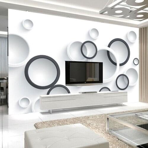 Custom 3D Stereo Mural Wallpaper Modern Black And White Circles Photo Wall Paper Office Study 3D Room Landscape Papel De Parede