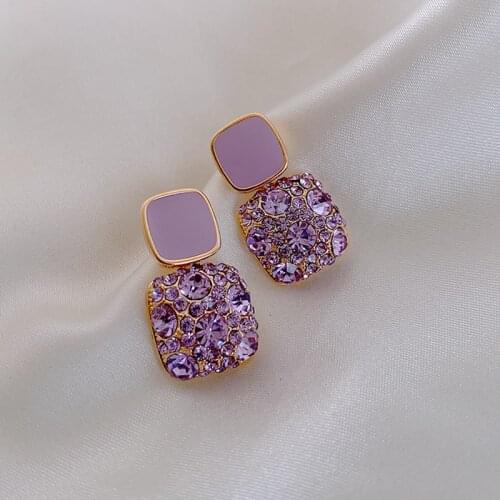 Luxurious and Noble Purple Zircon Geometric Square Earrings For Woman Gothic Korean Fashion Jewelry Party Girl Unusual Earrings