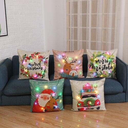 45*45cm Christmas Series Cartoon Pillow Custom LED Pillow Sofa Cushion Car Back Seat Linen Cushion Home Decoration