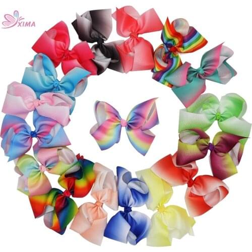 XIMA 1PC Retail 7''Colorful Big Rainbow Hair Bows With Prong Alligator Clip Cute Ribbon Bows For Girls Hair Accessories