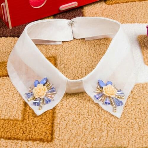 Chiffon All-match Black White Floral Fake Collar Women Ladies Lapel Shirt Blouse Beads Sewing Detachable Faulse Collars Ties