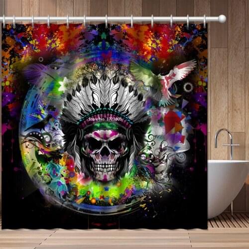 Modern Retro Color Skull Digital Printing Shower Curtain 3D Creative Waterproof and Mildew Proof Shower Curtain