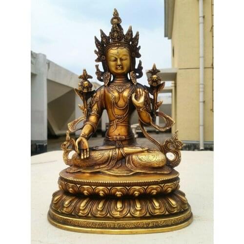 12" old Bodhisattva Tara white bodhi-sattva Bronze gilt Buddha Statue Padmapani