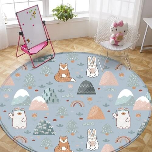 Comfortable Cute Animal Pattern Children Round Carpet Top Brand Non-Slip Children Flannel Carpet Baby Carpet Baby Play Mat