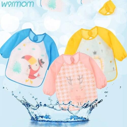 Warmom Baby Kids Toddler Long Sleeve Scarf Waterproof Art Smock Feeding Bib Apron Pocket Infant Boys Girls Burp Cloth Bibs