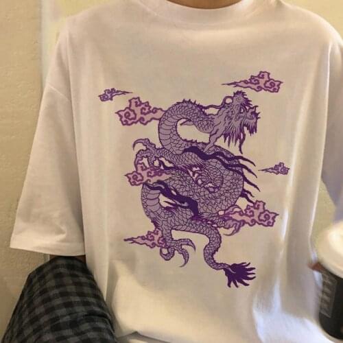 Summer Womens T-shirts Streetwear Tops Ulzzang Harajuku Vintage Chinese Dragon Print Tshirt Casual Oversized Top Female T-Shirt