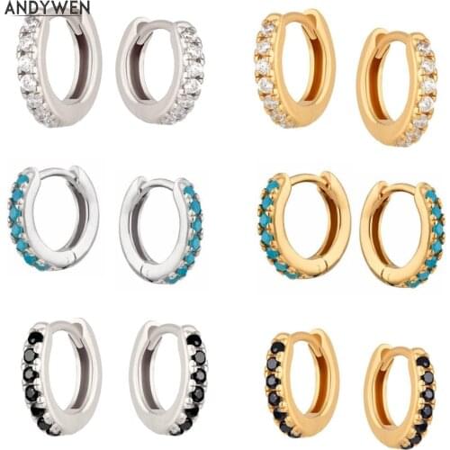 ANDYWEN 925 Sterling Mini Huggies Crystal CZ Hoops Colorful Loops Clips Earring Piercing For Women 2019 Round Circle Jewellry