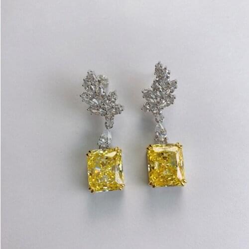 100% 925 Sterling Silver Created Citrine11*13mm Wedding Drop Earrings For Women Pass Diamond Test Engagement Party Fine Jewelry