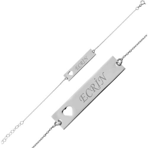 Sterling silver Personalized Is Heart Plate Women Bracelet