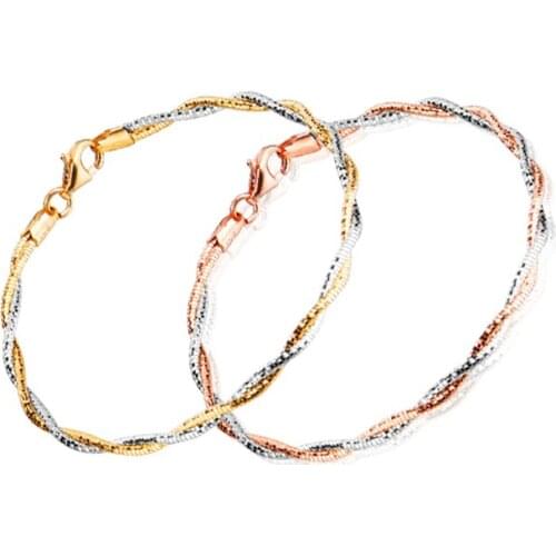 16 17 18 19 CM 925 Sterling Silver 2-Strand Braided Bracelet Italian Chain Women Rose Gold Gold Platinum Color Teen Girls Gift
