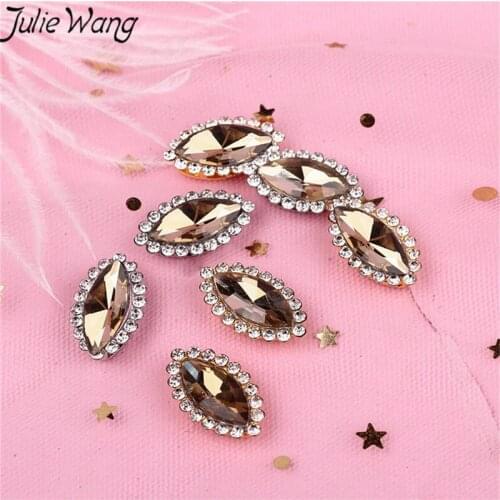 Julie Wang 10pcs Women Horse eye Glass Rhinestones Sew On Crystal Stone Metal Base Buckle Costume Jewelry DIY Craft Findings