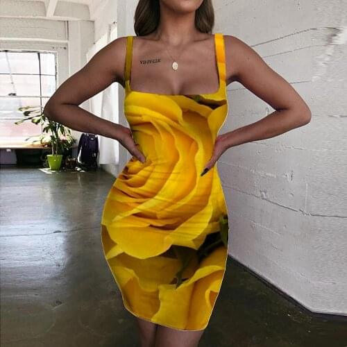 KYKU Flowers Dress Women Yellow Halter Sleeveless Art Ladies Dresses Retro Vestido Sexy Womens Clothing Plus Size Vintage