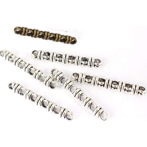 10PCS Antique Bronze/Silver Color 6 Holes Slider Spacer Beads For 3mm Round Leather Cord Bracelet Necklace Jewelry Making