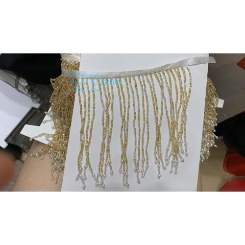 10yards/bag YM213# 11-14cm Mixed color beads with irregular length tassel ribbons for fashion dress design stage decoration