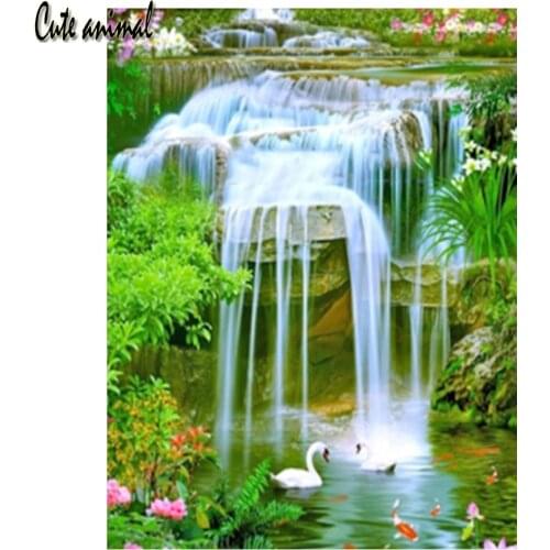 5D Diamond Painting Diamond Mosaic Waterfall Scenery Needlework Full Square Drill Cross Stitch Forest Diamond Crystal Wall Decor