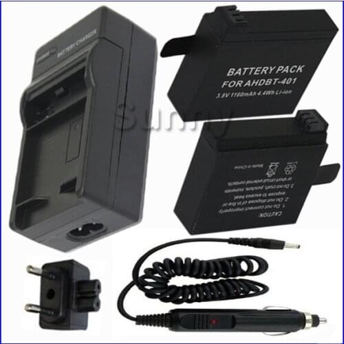Battery (2-Pack) + Charger for Go Pro HERO4,Gopro Hero 4,Gopro4 and AHDBT-401,AHDBT 401, AHDBT401 Black Edition & Silver Edition