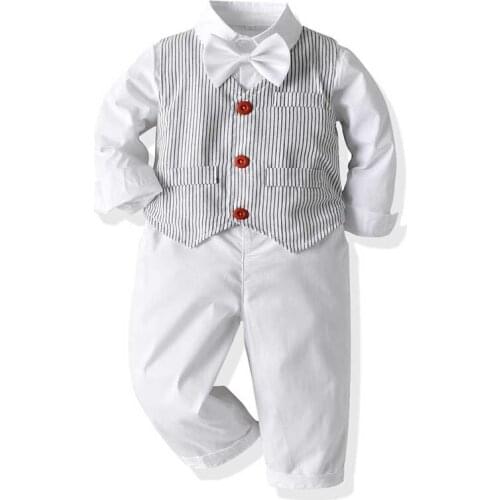 Boys White Wedding Suits Kids Toddler Formal Kids Suit Children Autumn Gentleman Birthday Party Suits Baby Boys Clothes Set