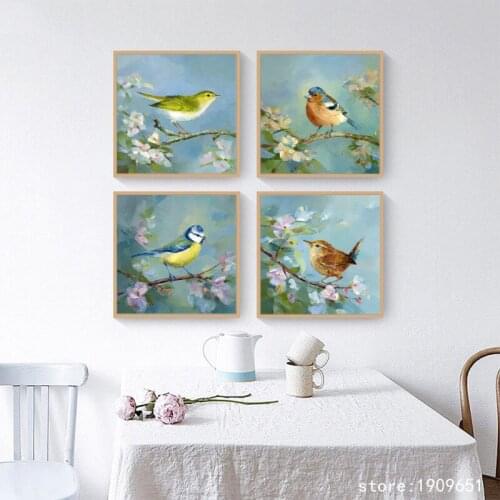 No frame pastoral Chinese flower birds scenery canvas printings oil painting printed on cotton wall art decoration pictures