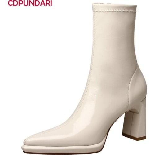 Sexy Black White Stretch Fabric Small Platform Ankle Boots For Women Spring Autumn High Heels Short Boots Shoes Bottines Femme