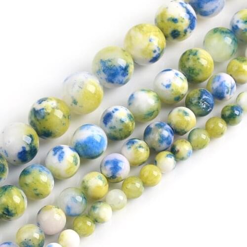 Natural Stone Beads Blue Yellow Persian Jades Round Loose Beads For Jewelry Making 4/6/8/10/12mm DIY Handmade Bracelets
