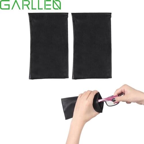 GARLLEN 2 pcs Black Faux Leather Mouth Snapped Eyeglasses Sunglasses Case 61 Pattern Soft Pouch Bag Pocket Case