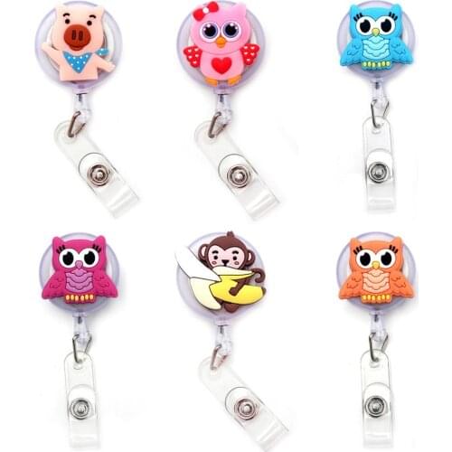 Color Pink Pig And Banana Monkey Retractable Soldiers Cartoon Badge Card Holder Reel Nurse Exhibition Enfermera Name Chest