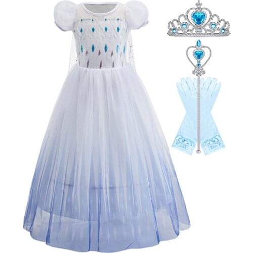 Girls Elsa Dress Kids Snow Queen Princess Costume Dress Up Fancy Elsa Wig Children Carnival Christmas Evening Dress 3-10 Years