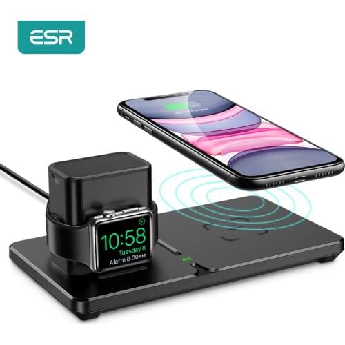ESR Wireless Charger for iPhone 12 11 Pro Max for iWatch 5 4 3 Airpods Pro Fast Charger Detachable 2 in 1 Wireless Charging Pad