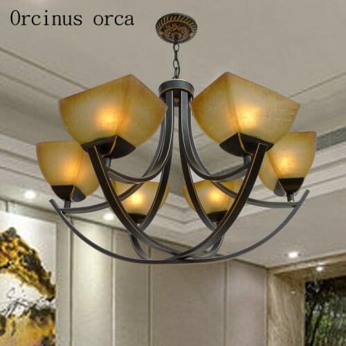 European luxury antique glass chandelier living room bedroom American classic iron art LED chandelier free shipping