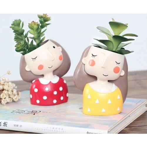 Succulents Planters Flower Pots Cactus Plant Pot Lovely Girl Head Bonsai Planter Pots Ornaments with Drainage Hole Table Decor