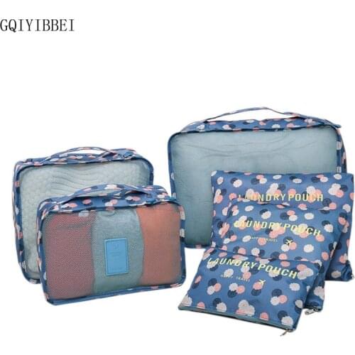 GQIYIBBEI 6PCS/Set High Quality Oxford Cloth Travel Mesh Bag Luggage Organizer Folding Packing Cube Organiser Travel Storage Bag