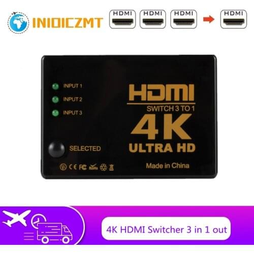 INIOICZMT HDMI Switch 4K Switcher 3 in 1 out HD 1080P Video Cable Splitter 1x3 Hub Adapter Converter for PS4/3 TV Box HDTV PC