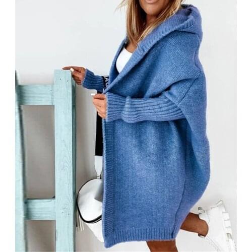 Hooded Knitted Cardigan Womens Sweater Soft Batwing Sleeve Back Patchwork Sweaters Female 2021 Autumn Lady Streetwear Cardigans