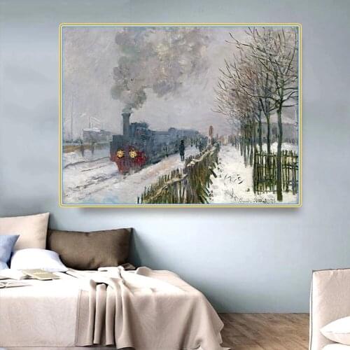 Canvas Oil Painting Claude Monet"Train In The Snow Or The Locomotive"Wall Aesthetic Western Art Decor Poster Home Decoration