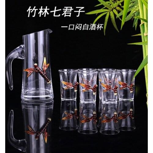 Chinese Enamel Color Wine Glasses Set Small Liquor Beer Mug Wine Decanter Set Drinkware Bar Tool Cups 1 Pot 6 Cups