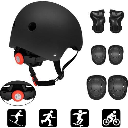 Kids 7 in 1 Helmet and Pads Set Adjustable Kids Knee Pads Elbow Pads Wrist Guards for Scooter Skateboard Roller Skating Cycling