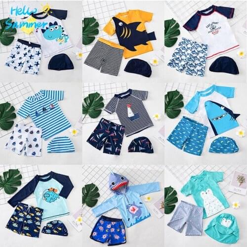Swimsuit Kids Boys Swimwear for Children 3 Pieces Splitted Child Bathing Clothes Shark Dinosaur Print Toddler Baby Swimming Suit