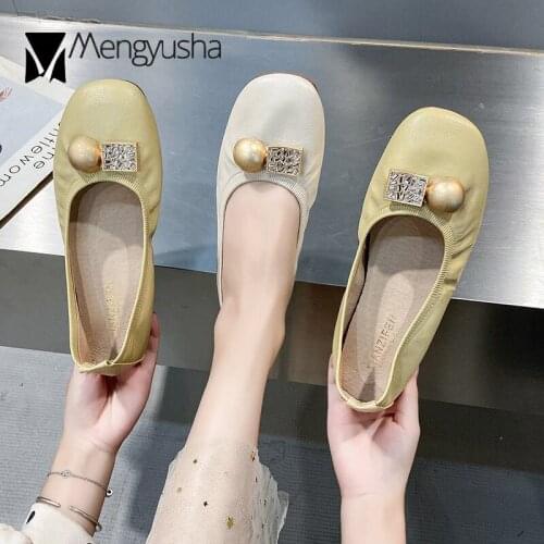 2020 Woman Roll-up flats design crystal metal decoration moccasins pu leather shoes women slip on square toe soft bottom loafers