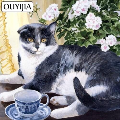 OUYIJIA Animals Cat 5d DIY Diamond Painting Full Square Embroidery Rhinestones Cross Stitch Kit Diamond Mosaic Accessories