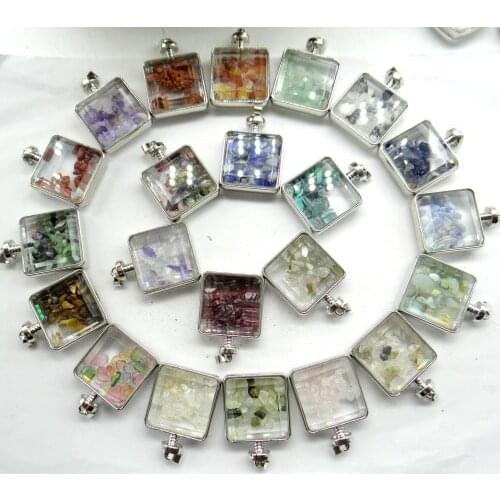 Natural stone Opal Quartz crystal Turquoises lapis irregular gravel stone & glass pendant for diy Jewelry making necklace10pcs