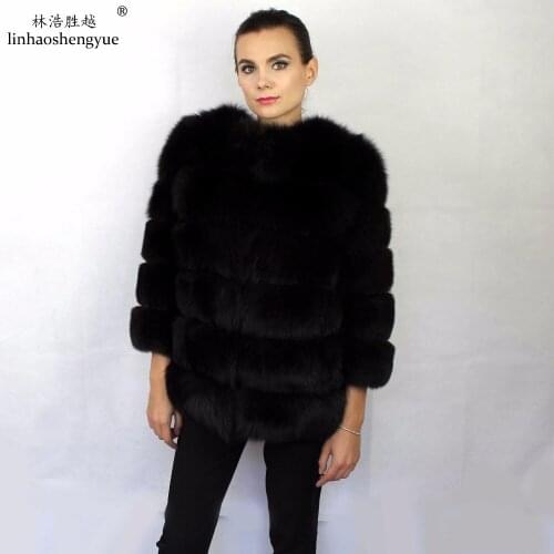 Linhaoshengyue 70CM 2017 NEW Real Fox Fur Women Coat Freeshipping