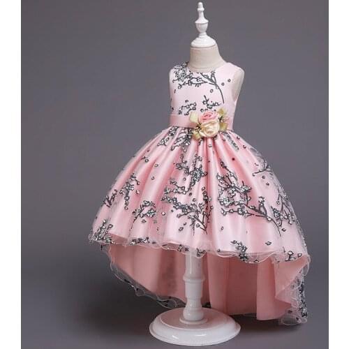 2021 New Girls Sleeveless Floewr Flower Princess Trailing Dress Kids Elegant Party Prom Ball Gown Children Costume 3-14 Year