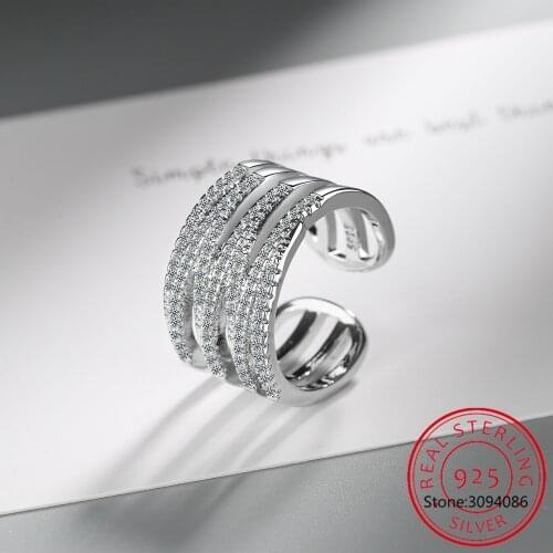 New Fashion 925 Sterling Silver Ring With A Lot Of Rhinestone Multilayer Ring Size Adjustable Exaggerated Style Popular