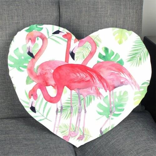 New Arrival Flamingo Animal Pillowcase Heart Shape Satin Fabric Pillow Cover For Home Bedroom Wedding Decorate Pillow Cases