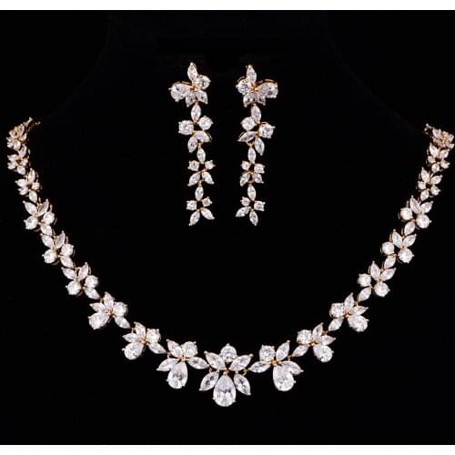 New Arrival Gold Flower Cubic Zirconia Jewelry Sets For Women Party Jewelry Set Girlfriend Gift CZL-6144