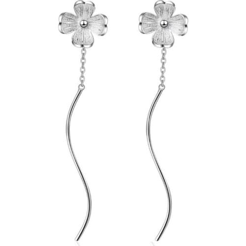 New Fashion Ear Line Simple 925 Sterling Silver Jewelry Fresh Four-leaf Flower Temperament Leaves Dangle Earrings SE677